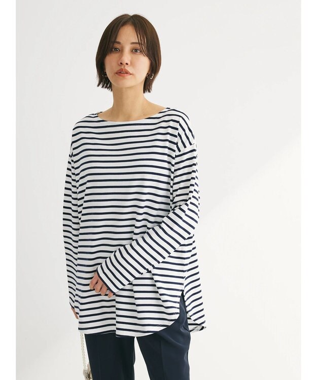 Green Parks ラウンドボーダーリラックスプルオーバー Navy