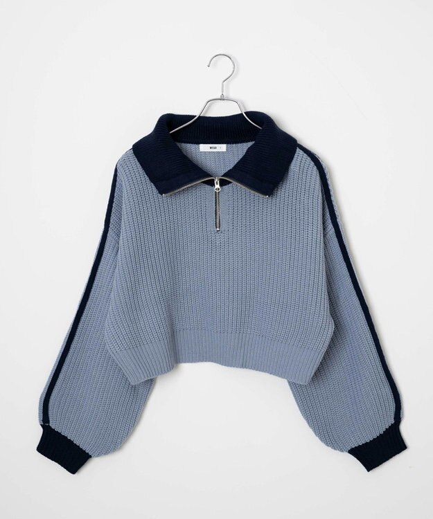 WEGO 2ラインハーフジップニットプルオーバー ブルー