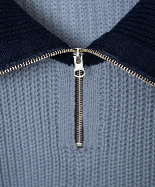 WEGO 2ラインハーフジップニットプルオーバー ブルー