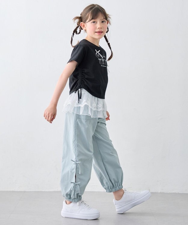 ANY KIDS 【洗濯機可能】ドロスト 裾リボンTシャツ ブラック