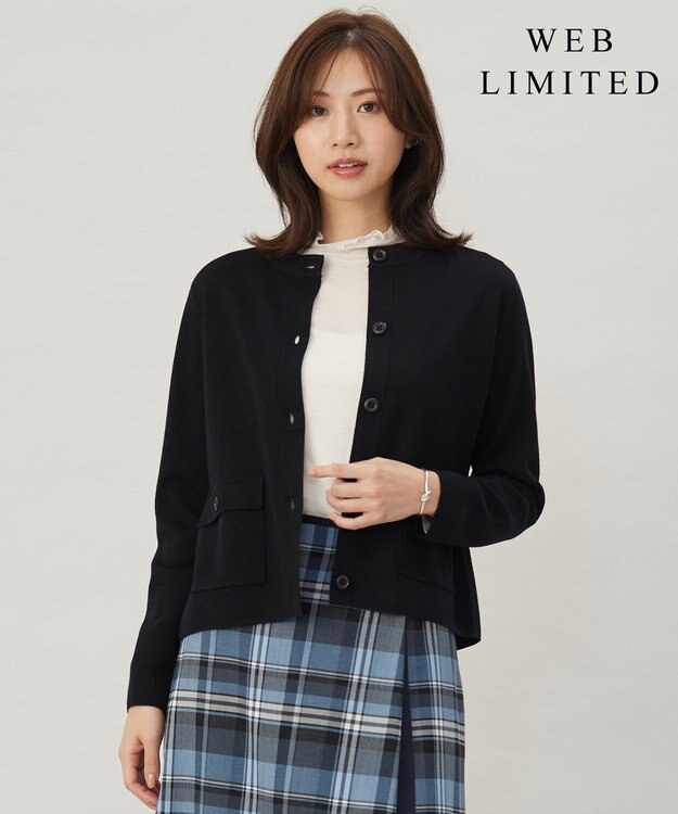 J.PRESS LADIES L 【WEB限定・洗える】WORSTED WOOL クルーネック カーディガン 【WEB限定】ブラック系
