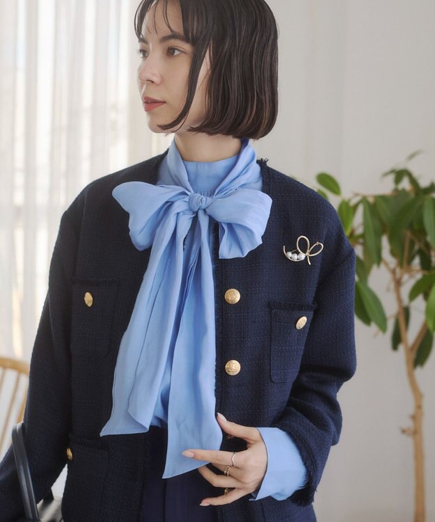 WEGO 【ANGIE VINTAGE/オケージョン対応 / セレモニー対応】ノーカラー ツイードジャケット ネイビー