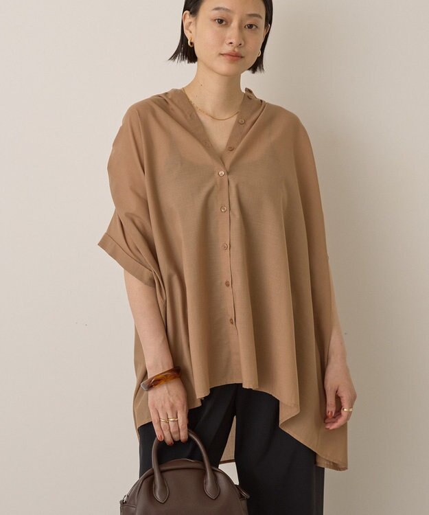 AMERICAN HOLIC イージーケア 接触冷感フレンチスリーブギャザーシャツ Mocha