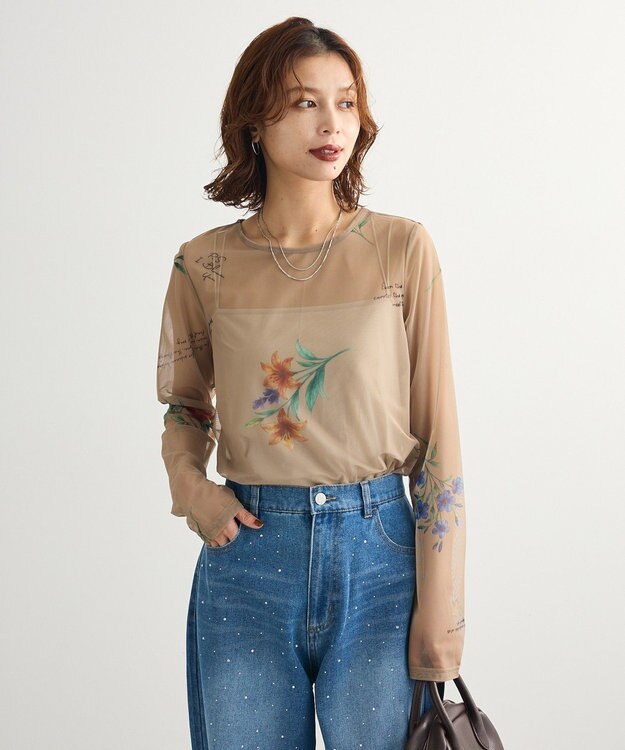 Green Parks ・ＳＵＧＡＲ　ＳＰＯＯＮ　フラワーｐｔシアーロンＴＥＥ Gray Beige