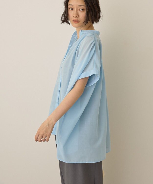 AMERICAN HOLIC イージーケア 接触冷感フレンチスリーブギャザーシャツ Sax