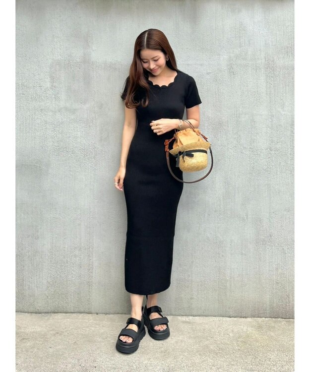 Green Parks リブニットワンピース Black