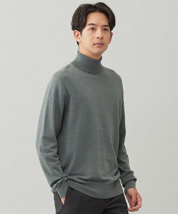 UNFILO MENS 【男女兼用】ソフトサーモ アンチピリングニット タートルネック チャコール