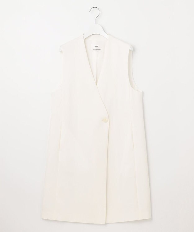 23区 【セットアップ対応】トロピカル2WAYストレッチ Vネック ノーカラー ジレ ホワイト系