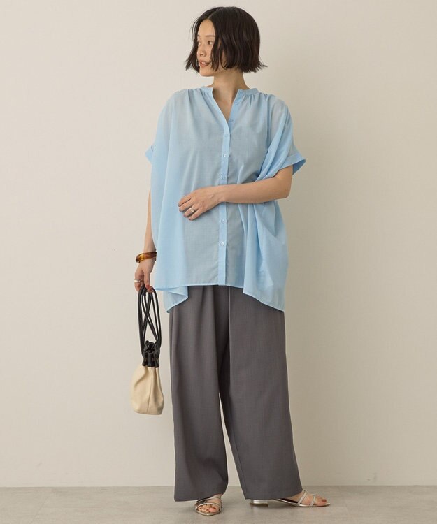 AMERICAN HOLIC イージーケア 接触冷感フレンチスリーブギャザーシャツ Sax