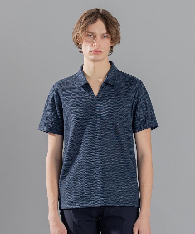 JOSEPH HOMME 【WEB限定商品】トップヘリンボンジャージー　スキッパー ネイビー系