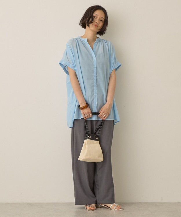 AMERICAN HOLIC イージーケア 接触冷感フレンチスリーブギャザーシャツ Sax