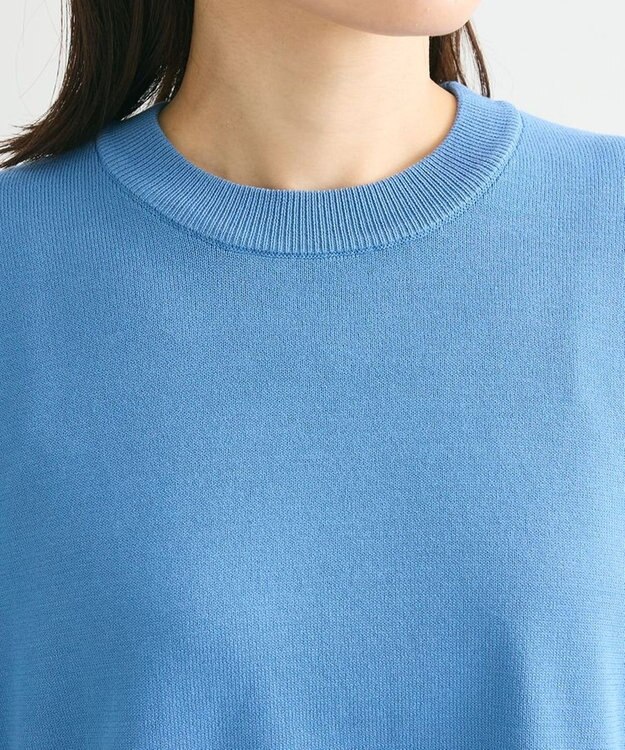 Green Parks 袖裏配色５分袖ニットプルオーバー Blue