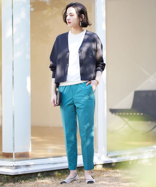 UNFILO L リネンリンクスメッシュ　カーディガン チャコール