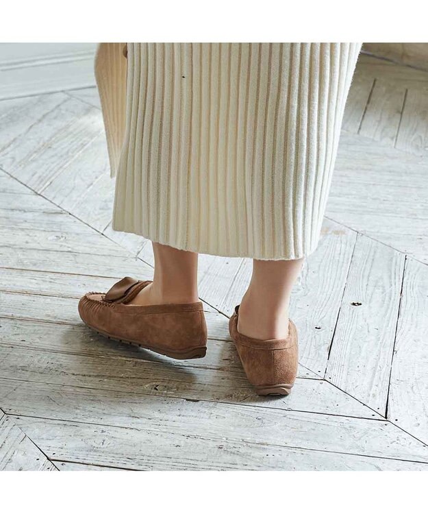Riz raffinee <Riz raffinee>グログランリボンモカシン キャメルスエード