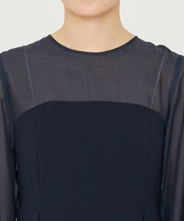 uncrave 【防シワ・洗濯機洗い可】ウォッシャブルダブルクロス ビスチェ ブラウス ネイビー