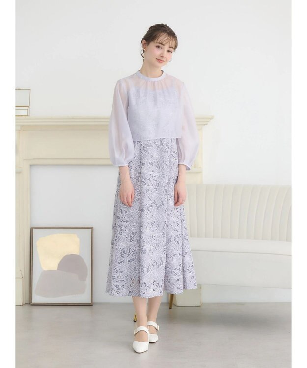 earth music&ecology ＳＥＴ２点　シアーブラウス＋レースキャミワンピース Lavender