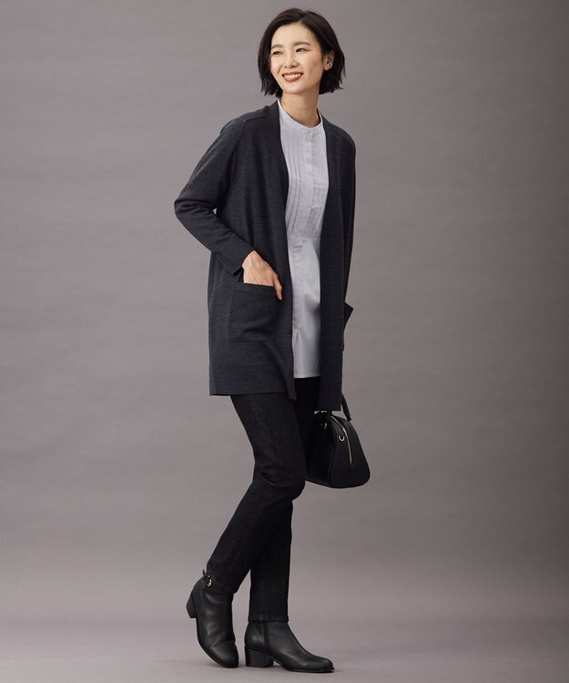J.PRESS LADIES 【着丈が選べる・洗える】KNIT BASIC ロングカーディガン グレー系