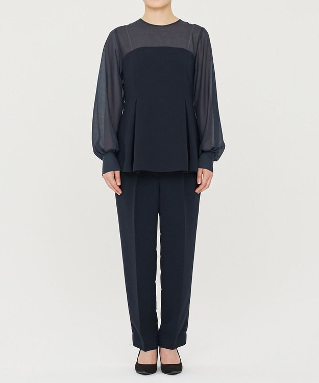 uncrave 【防シワ・洗濯機洗い可】ウォッシャブルダブルクロス ビスチェ ブラウス ネイビー