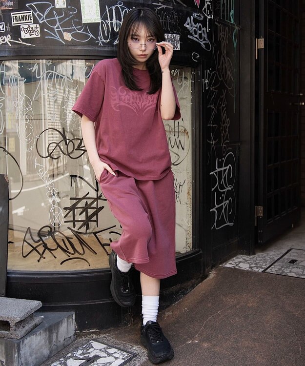 WEGO 【ユニセックス着用ITEM】ピグメントグラフィックショーツ ピンク