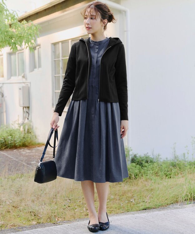 Tiaclasse 【UVカット・吸水速乾・洗える】 “きれい見え” カットソーラインフードパーカー ブラック