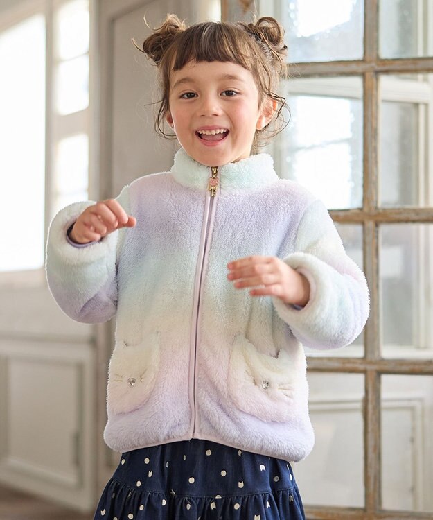 ANY KIDS 【ドッキング可能】ネコボアブルゾン ラベンダー×レインボー