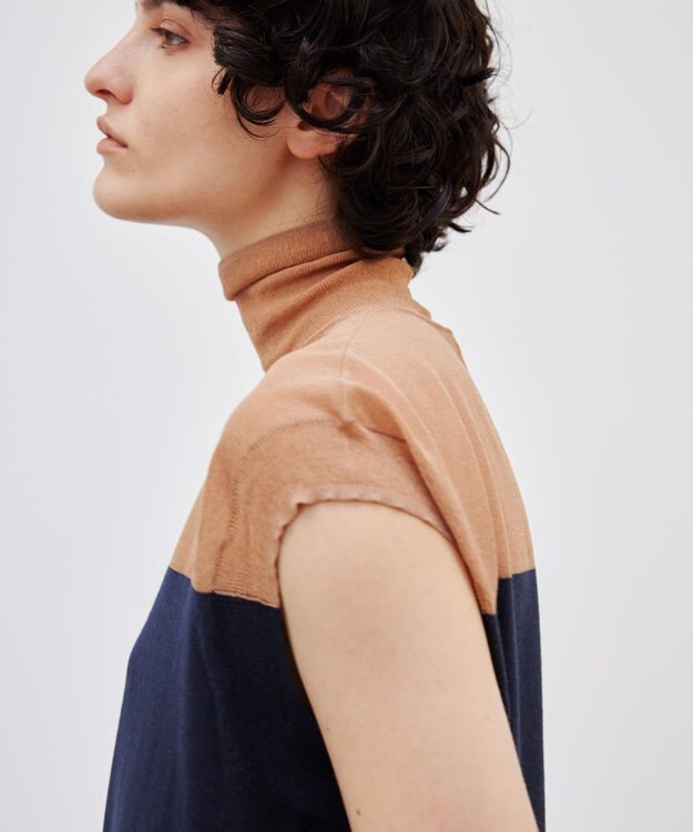 BEIGE， 【洗える】CARNOT / バイカラーニット Navy×Camel