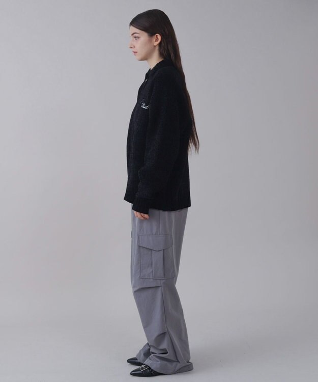 WEGO 【ユニセックス着用ITEM】ベロアモールワンポイントZIPカーディガン ブラック