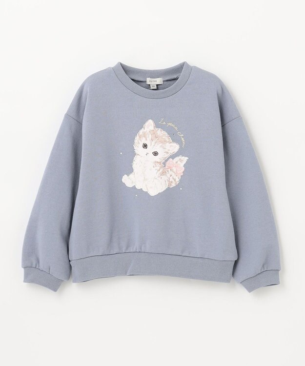 ANY KIDS アニマルプリントトレーナー サックスブルー×ネコ