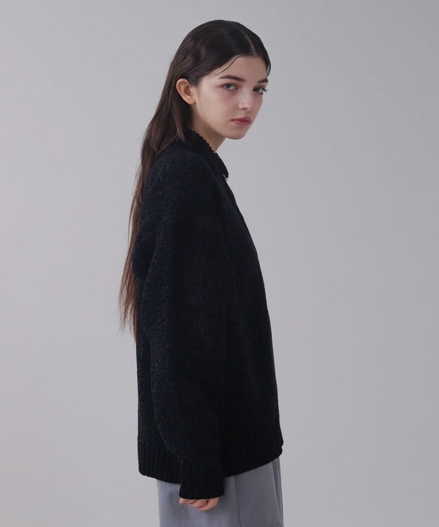 WEGO 【ユニセックス着用ITEM】ベロアモールワンポイントZIPカーディガン ブラック