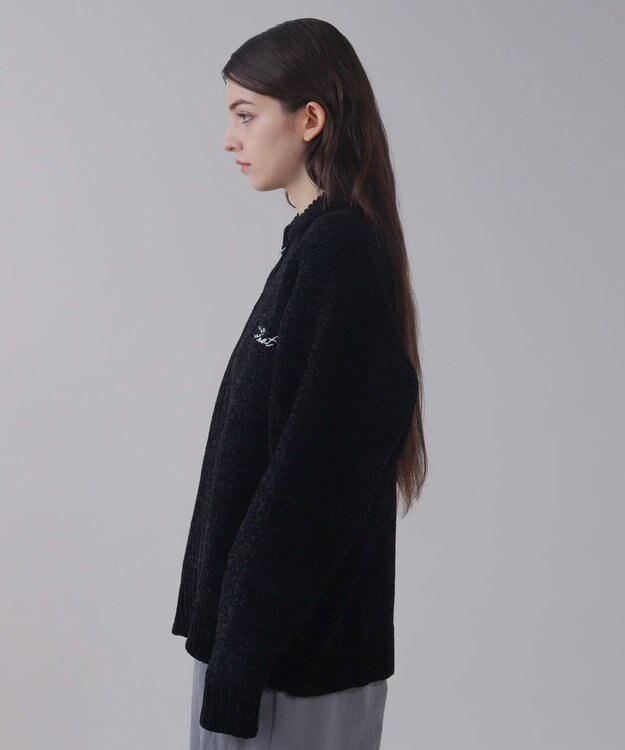 WEGO 【ユニセックス着用ITEM】ベロアモールワンポイントZIPカーディガン ブラック