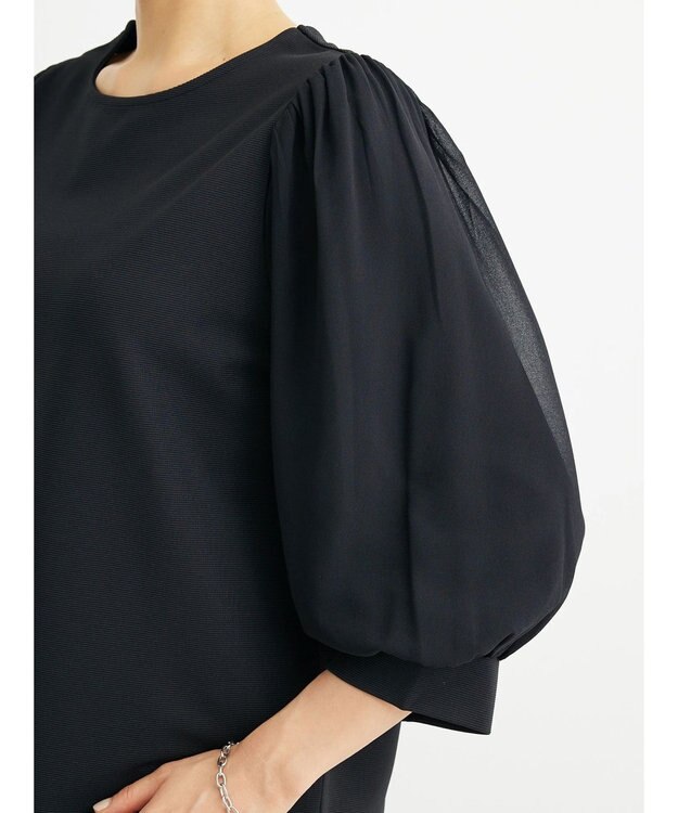 Green Parks 袖異素材使いリップルプルオーバー Black