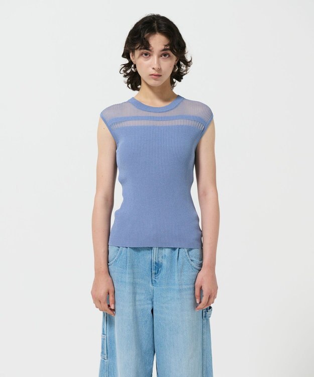 GRACE CONTINENTAL リブシアーニットトップ ブルー