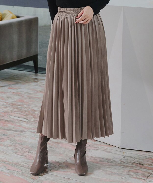 Tiaclasse 【新色追加】スエードポンチプリーツスカート グレージュ