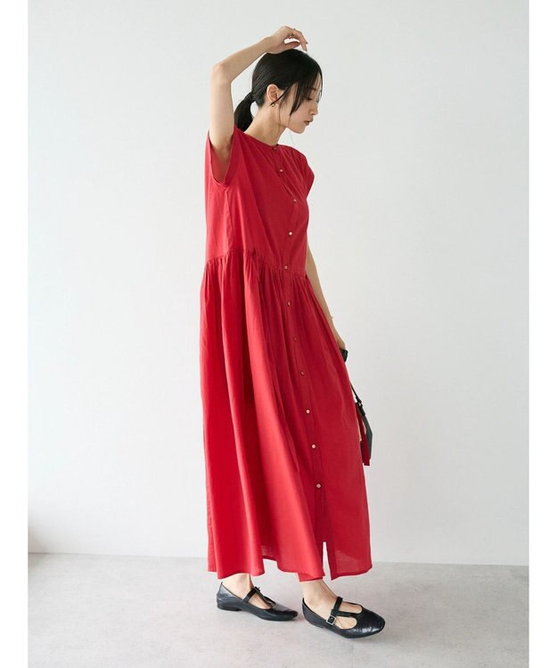 CRAFT STANDARD BOUTIQUE インド綿フレンチスリーブワンピース Red