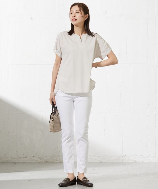 J.PRESS LADIES L 【接触冷感】プレーティングジャージー フレンチスリーブ カットソー グレージュ系