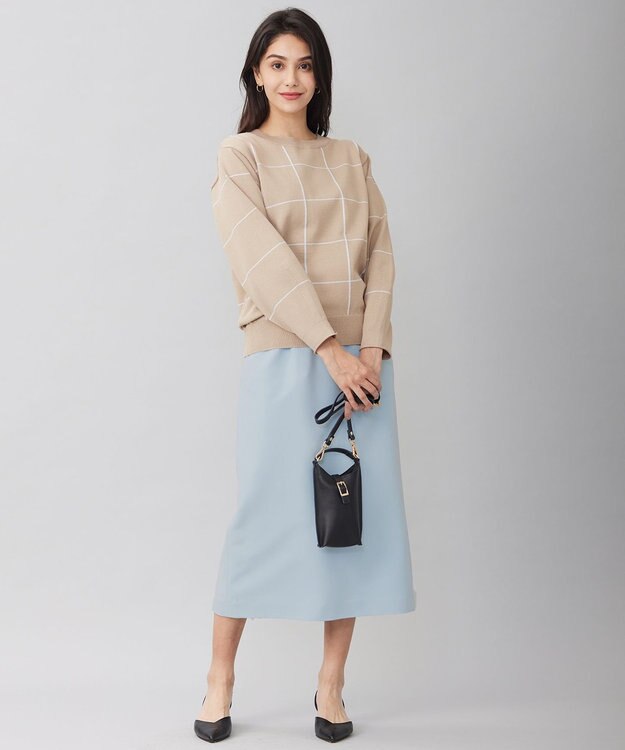 自由区 【WEB限定カラーあり・洗える】コットンナイロンミドルゲージ ニット [WEB限定]ベージュ×サックス