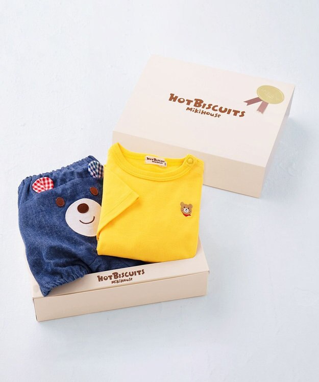 MIKI HOUSE HOT BISCUITS ワンポイント半袖Tシャツ＆顔ドンブルマギフトセット【BOX付き】 黄