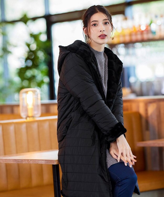 Tiaclasse 【2WAY】エコファーキルティングリバーシブルコート ブラック