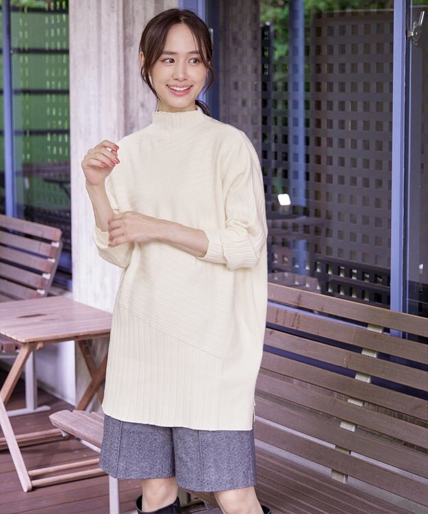 Tiaclasse 【新色追加・洗える】ランダムリブ編みドルマンニットチュニック オフホワイト