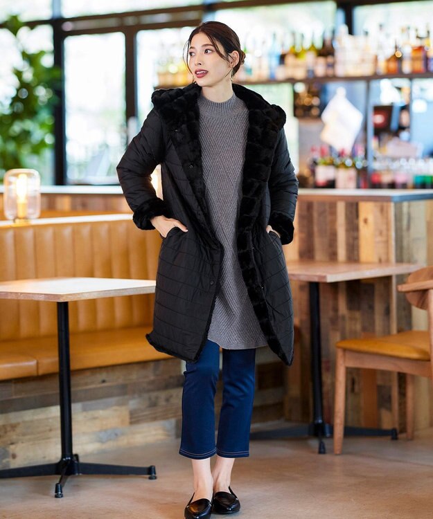 Tiaclasse 【2WAY】エコファーキルティングリバーシブルコート ブラック