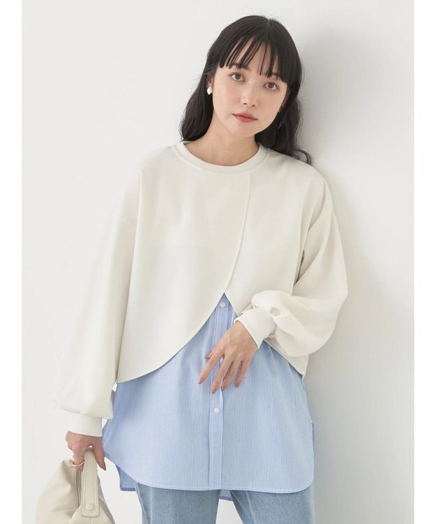 earth music&ecology ＳＥＴ２点カットプルオーバー＋シャツドッキングタンク Ivory