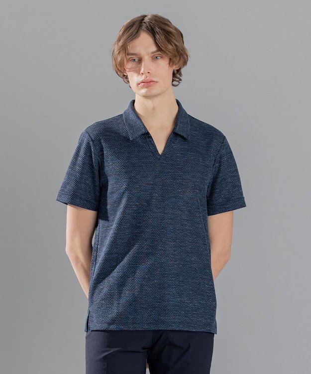 JOSEPH HOMME 【WEB限定商品】トップヘリンボンジャージー　スキッパー ネイビー系