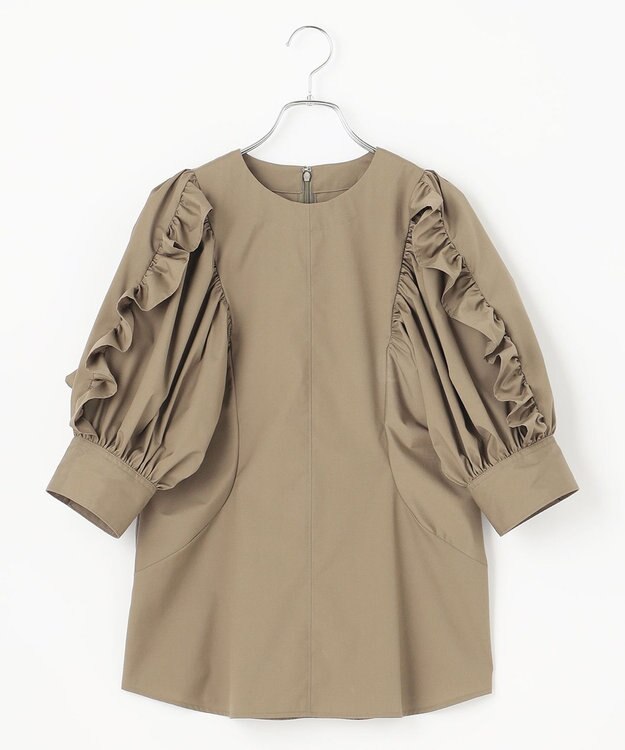 #Newans 【イージーケア】フリルスリーブブラウス カーキ系