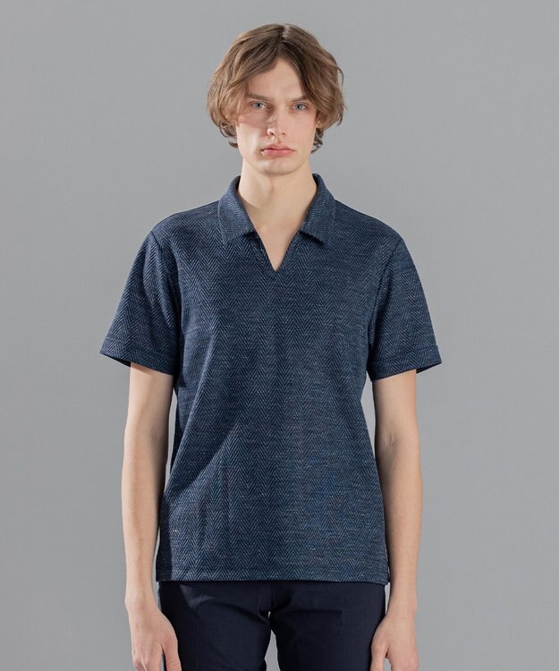 JOSEPH HOMME 【WEB限定商品】トップヘリンボンジャージー　スキッパー ネイビー系