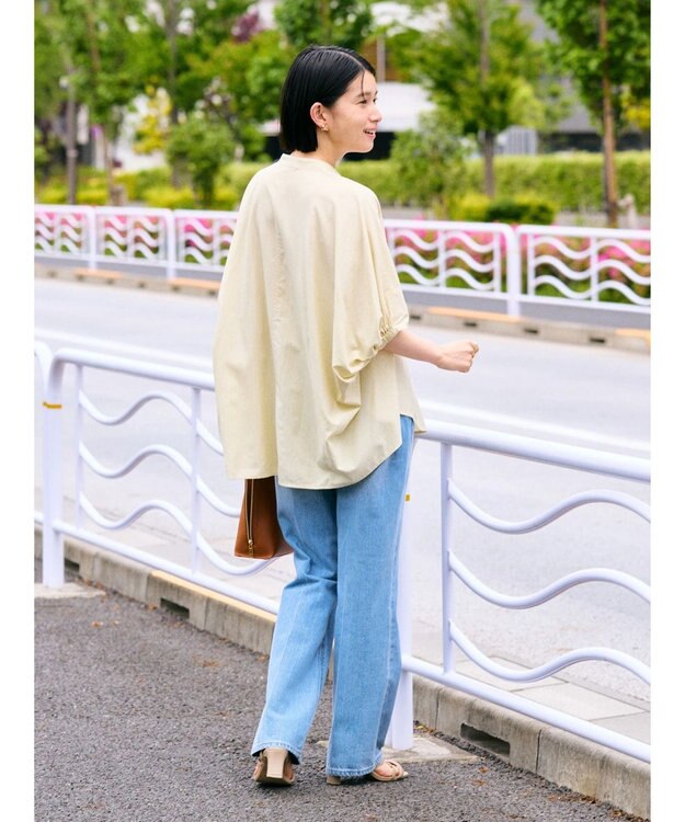 AMERICAN HOLIC 接触冷感＋ＵＶカット　ギャザースリーブブラウス Stripe Yellow