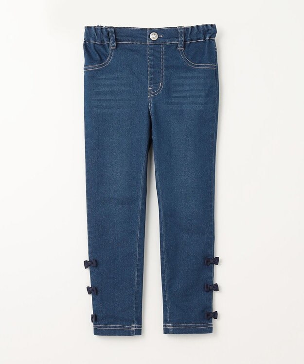 ANY KIDS 裾リボンストレート パンツ デニムブルー