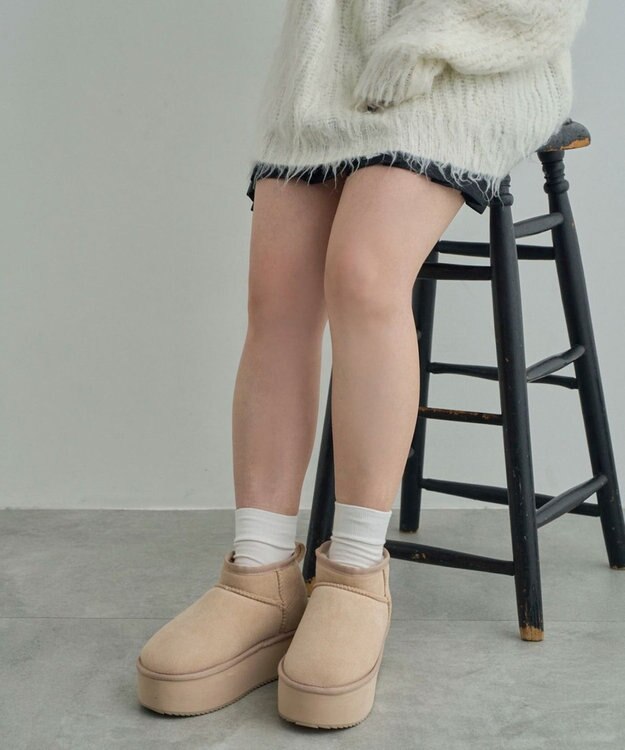 WEGO 【暖かい】厚底ショートFムートンブーツ ライトベージュ