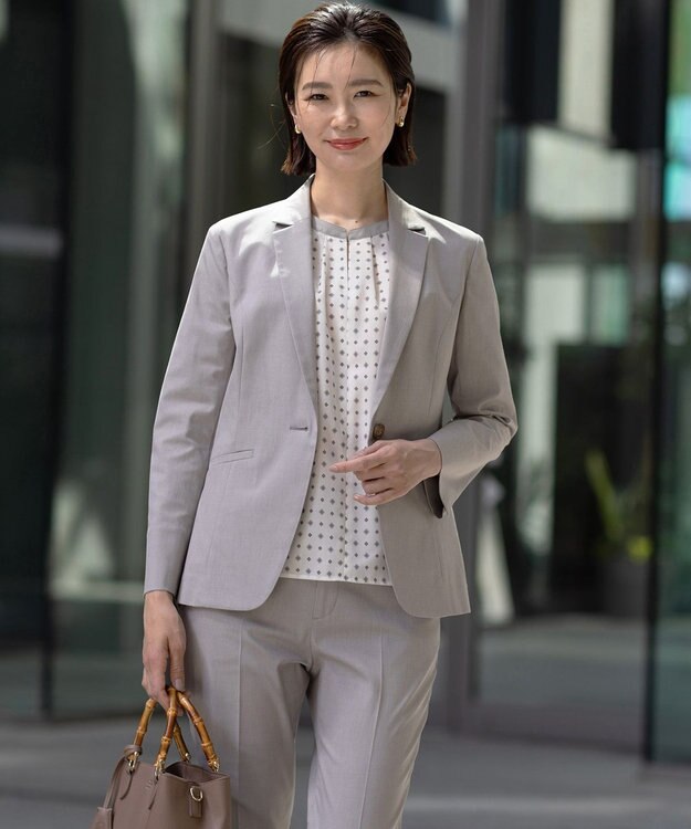 J.PRESS LADIES S 【洗える】ジオメトリックプリント ブラウス オフ系