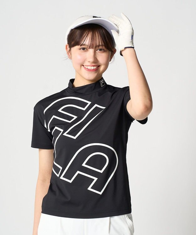 FILA GOLF／marie claire 【FILA GOLF】 バックプリントモックネックシャツ ブラック