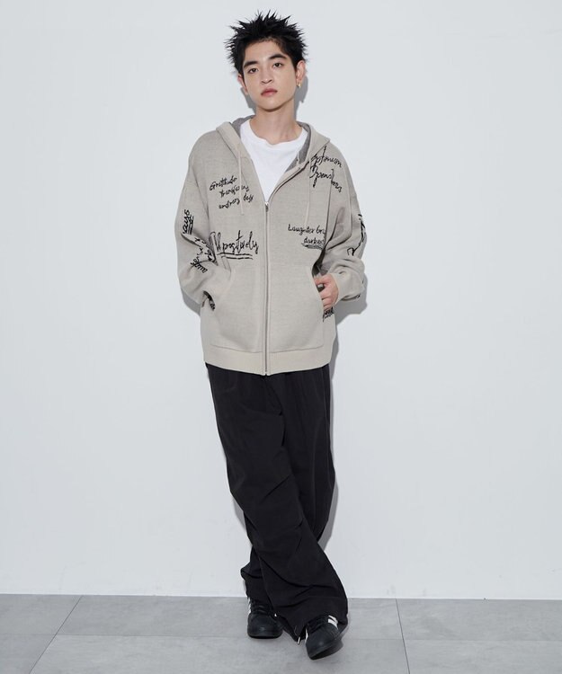 WEGO 【ユニセックス着用ITEM】ジャガードロゴジップパーカー ホワイト